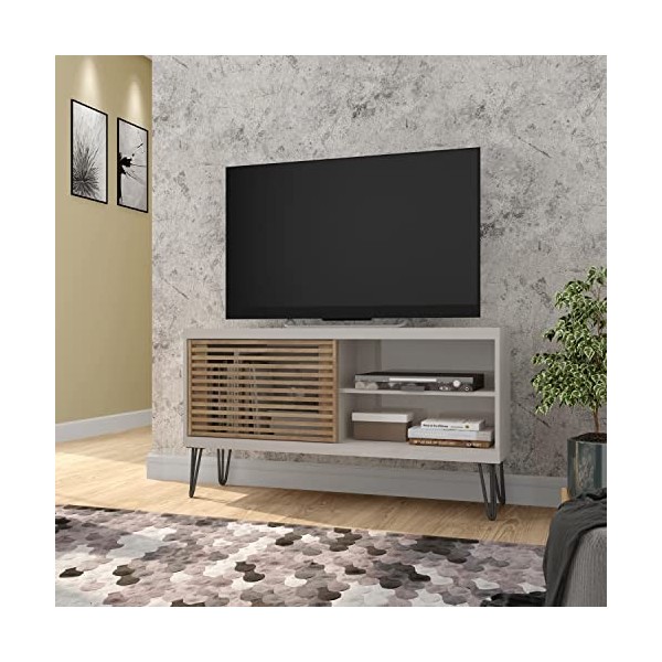 PEGANE Meuble TV avec 1 Porte coulissante Coloris Beige/Chêne Buriti - Longueur 120 x Profondeur 33 x Hauteur 65 cm
