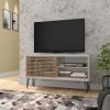PEGANE Meuble TV avec 1 Porte coulissante Coloris Beige/Chêne Buriti - Longueur 120 x Profondeur 33 x Hauteur 65 cm