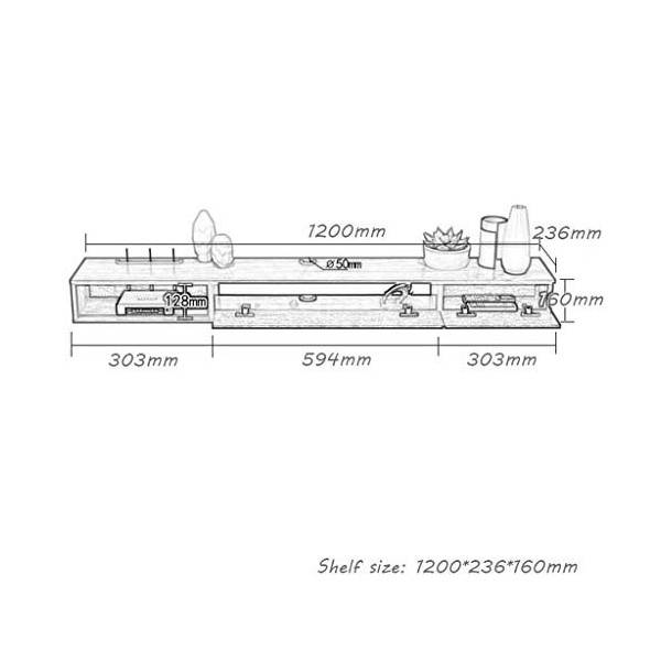 Étagère flottante en bois - Support mural pour TV - Meuble de rangement pour lecteurs DVD/Blu-ray - Boîte de câble - Couleur 