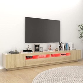 Hovothy Meuble TV avec Lumières LED RVB Chêne Sonoma 260x35x40 cm Aggloméré Décoration Salon Armoire Multimédia Rangement Amp