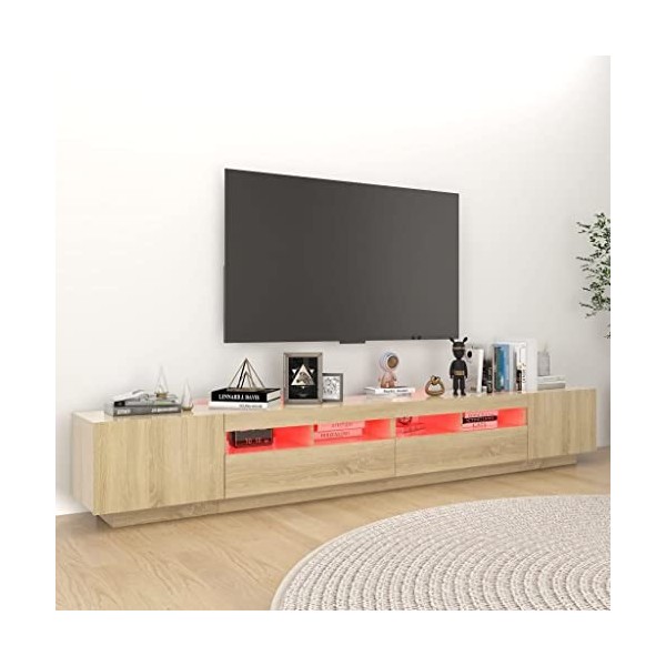 Hovothy Meuble TV avec Lumières LED RVB Chêne Sonoma 260x35x40 cm Aggloméré Décoration Salon Armoire Multimédia Rangement Amp