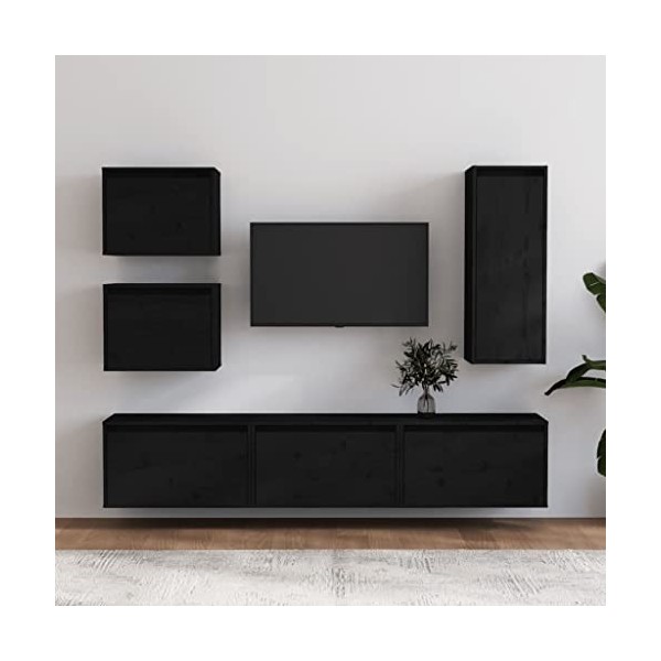 Générique Meubles TV 6 pcs Noir Bois Massif de pin, 34.65 kg, 3100188, Meubles, Meubles TV