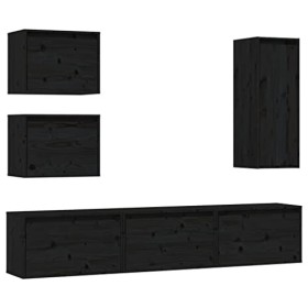 Générique Meubles TV 6 pcs Noir Bois Massif de pin, 34.65 kg, 3100188, Meubles, Meubles TV