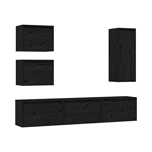Générique Meubles TV 6 pcs Noir Bois Massif de pin, 34.65 kg, 3100188, Meubles, Meubles TV