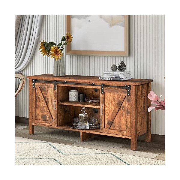 kubeier Meuble TV - Meuble TV jusquà 55 Pouces, Meuble TV pour Salon 120 cm, avec 2 Portes coulissantes et étagère réglable,