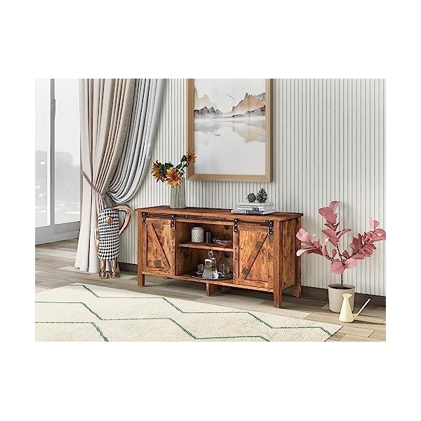 kubeier Meuble TV - Meuble TV jusquà 55 Pouces, Meuble TV pour Salon 120 cm, avec 2 Portes coulissantes et étagère réglable,