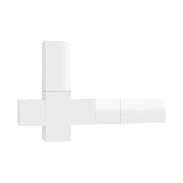 JUNZAI Ensemble de Meubles TV 5 pcs Blanc Brillant Aggloméré,Meuble TV,Table Basse Salon Meuble TV,Table Basse LED Couleurs