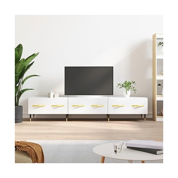 CHRISK Home Hardware Businese Meuble TV en bois Blanc brillant 150 x 36 x 30 cm