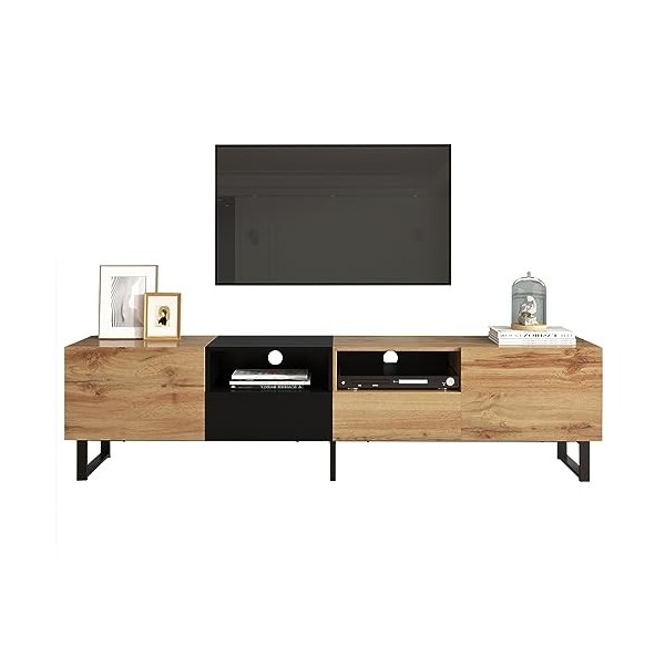 Meuble TV Lowboard TV Board avec 2 Portes, 2 tiroirs et étagères Ouvertes, Meuble TV pour Votre Salon, Espace de Rangement sp