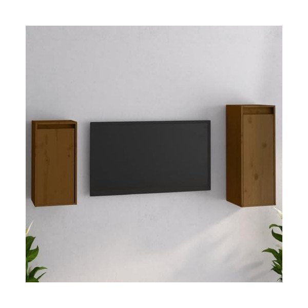 KEAAN Home Hardware Businese Lot de 2 meubles TV en pin massif Marron miel