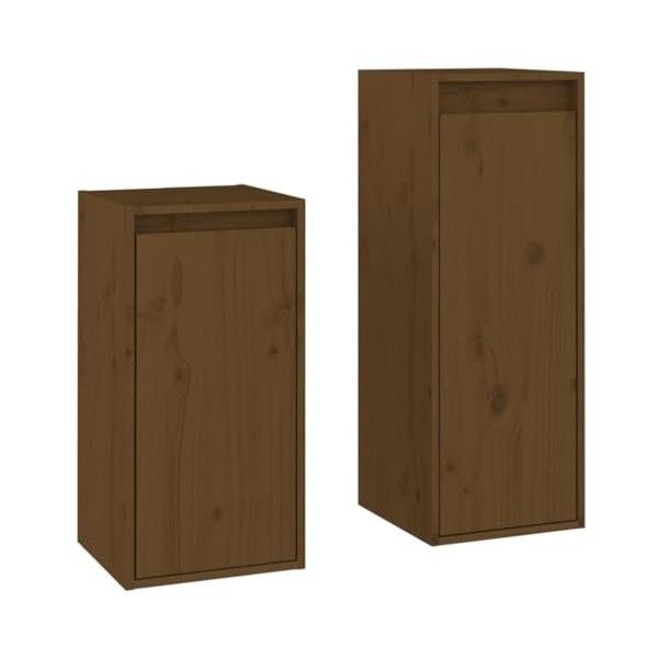 KEAAN Home Hardware Businese Lot de 2 meubles TV en pin massif Marron miel