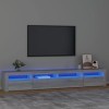 JUNZAI Meuble TV avec lumières LED Sonoma Gris 240x35x40 cm,Meuble TV,Meuble TV Moderne,Meuble de Salon