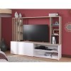 Parisot Meuble TV Mural Complet AUSTRAL - Papier décor Chene du Japon et Blanc - L 184 x P 41 x H 138 cm