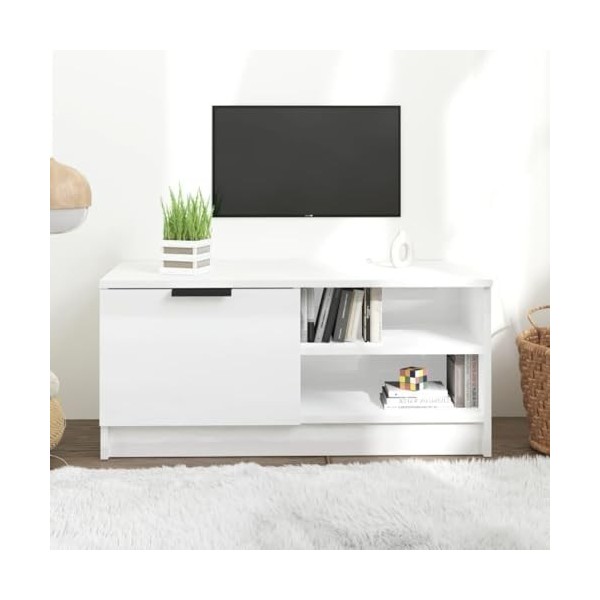 Meuble de Rangement TV Moderne avec 2 Compartiments Ouverts et 1 Porte, Buffet de Rangement, Meuble TV, Console multimédia po