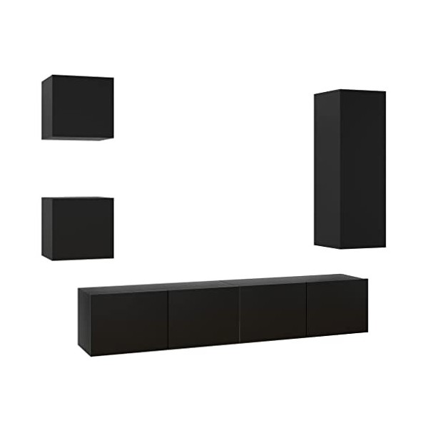 Ensemble de Meuble TV 5 pcs Noir Aggloméré - Meuble TV sur Salle de Séjour, Salon et Chambre à Coucher