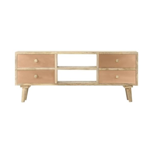 CARESHINE Meuble TV en Bois Massif – Meuble de Rangement TV Rustique et Support de Console multimédia 110 x 45 cm-Brun