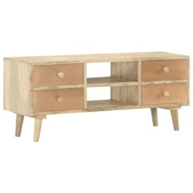 CARESHINE Meuble TV en Bois Massif – Meuble de Rangement TV Rustique et Support de Console multimédia 110 x 45 cm-Brun