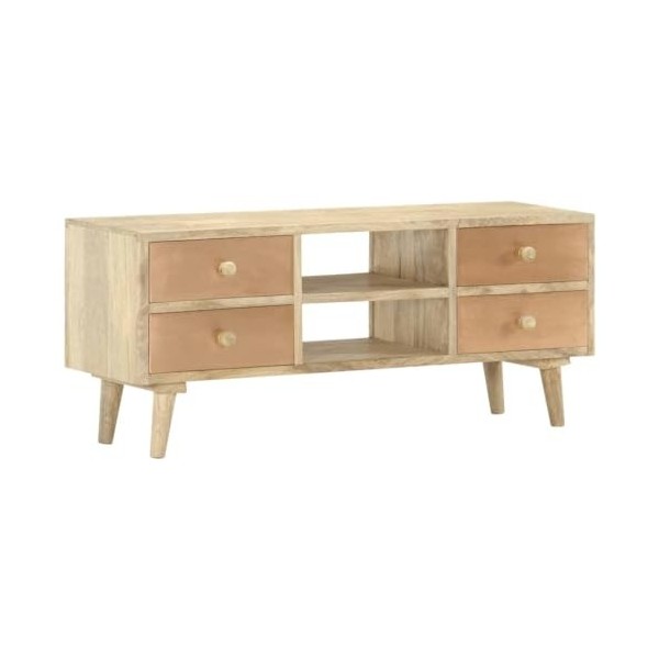 CARESHINE Meuble TV en Bois Massif – Meuble de Rangement TV Rustique et Support de Console multimédia 110 x 45 cm-Brun