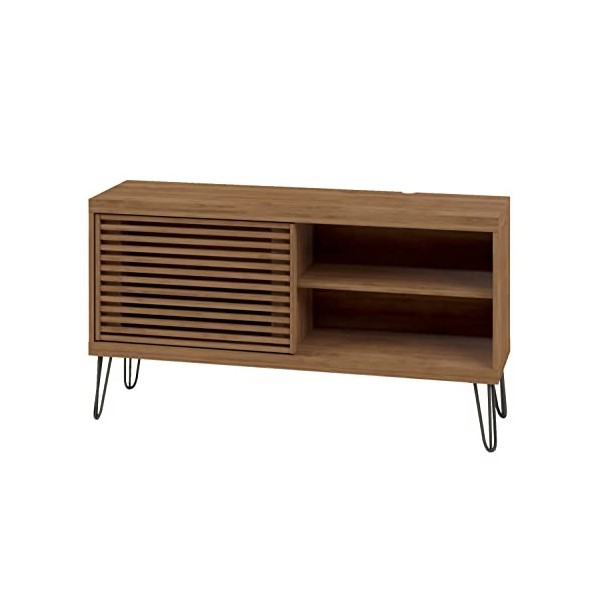 PEGANE Meuble TV avec 1 Porte coulissante Coloris Chêne Buriti -Longueur 120 x Profondeur 33 x Hauteur 65 cm