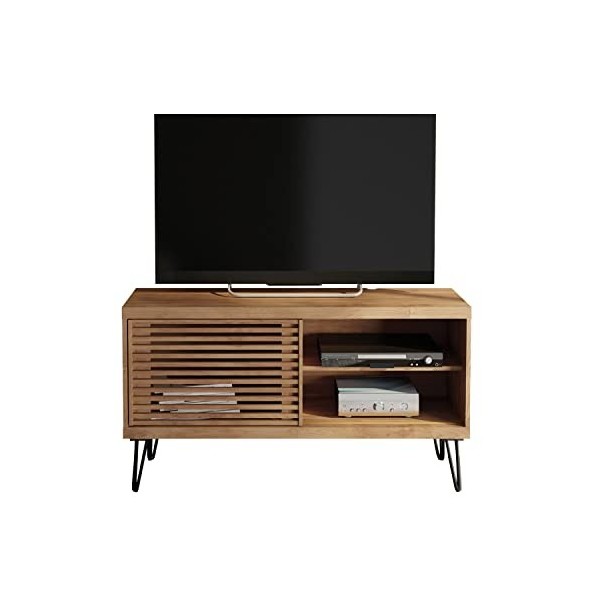 PEGANE Meuble TV avec 1 Porte coulissante Coloris Chêne Buriti -Longueur 120 x Profondeur 33 x Hauteur 65 cm