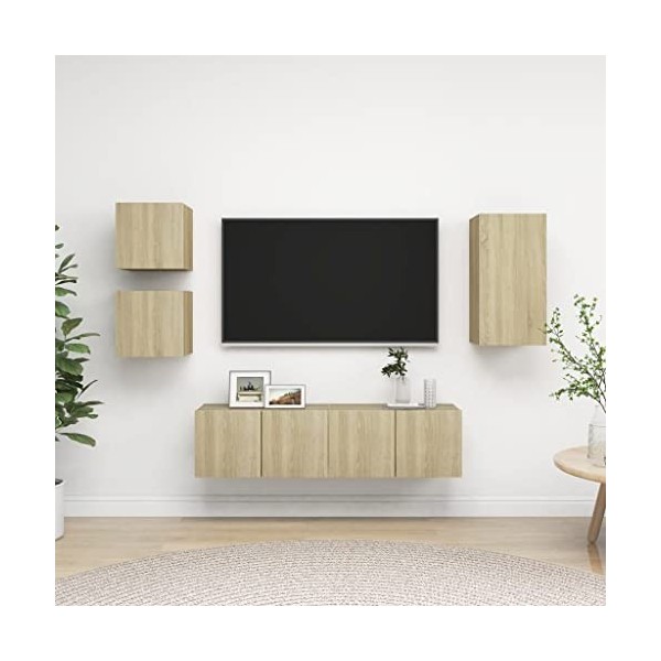 lvssiao Modulo TV Meuble de salon Meubles de mur TV 5 pièces aggloméré Couleur chêne Sonoma Table TV facile à nettoyer pour c
