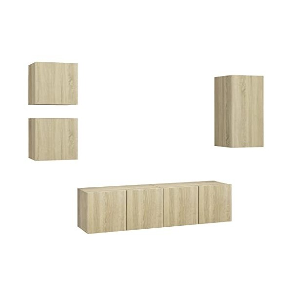 lvssiao Modulo TV Meuble de salon Meubles de mur TV 5 pièces aggloméré Couleur chêne Sonoma Table TV facile à nettoyer pour c