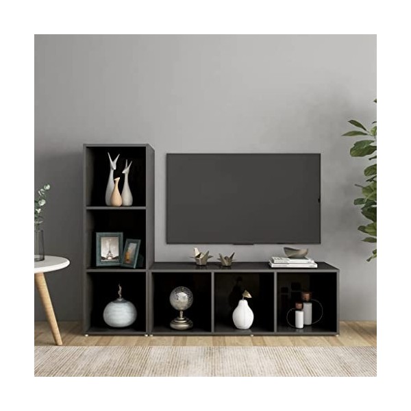 DCRAF Meuble TV 2 pièces Gris brillant 107 x 35 x 37 cm
