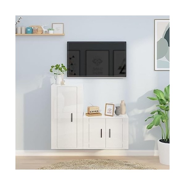 RAUGAJ Ensemble de 2 meubles TV en bois blanc brillant