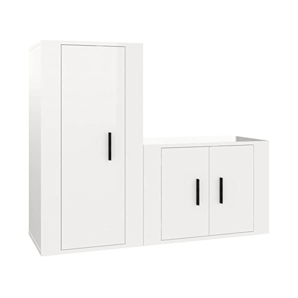 RAUGAJ Ensemble de 2 meubles TV en bois blanc brillant