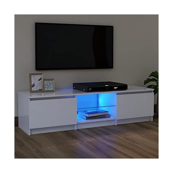 RAUGAJ Centres de divertissement et meubles TV - Meuble TV avec lumières LED - Blanc - 120 x 30 x 35,5 cm