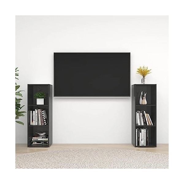 TECHPO Meuble TV 2 pièces Gris brillant 107 x 35 x 37 cm