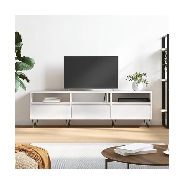 MATTUI Centres de divertissement et meubles TV, meuble TV blanc brillant, 150 x 30 x 44,5 cm, bois dingénierie