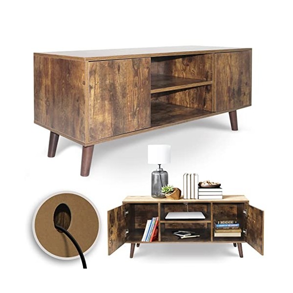 Miadomodo® Meuble TV - de Style Industriel, 110x50x40cm, avec 2 Compartiments Ouverts et 2 Portes, Marron Rustique - Armoire,