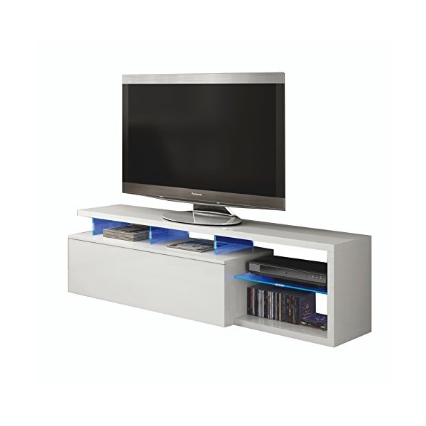 Dmora - Support TV Pittsburgh, Buffet pour télévision de salon avec 1 porte, Meuble télé avec éclairage led, Buffet salon, cm
