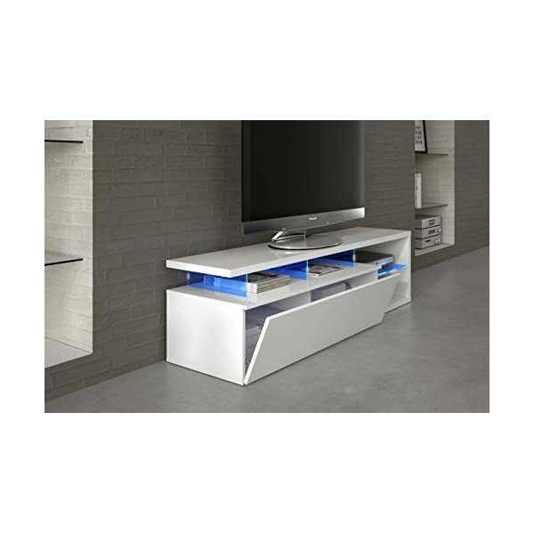 Dmora - Support TV Pittsburgh, Buffet pour télévision de salon avec 1 porte, Meuble télé avec éclairage led, Buffet salon, cm