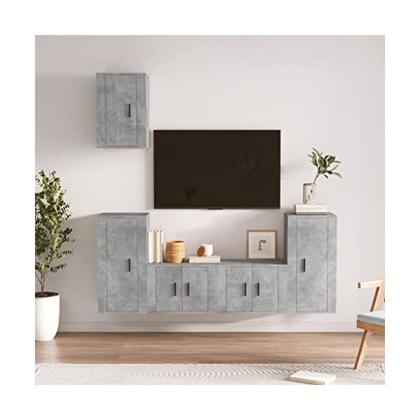 Ensemble de Meubles TV 5 pcs Gris béton Bois dingénierie - Meuble télé, Meuble TV Industriel, Meuble Chambre, Convient pour 