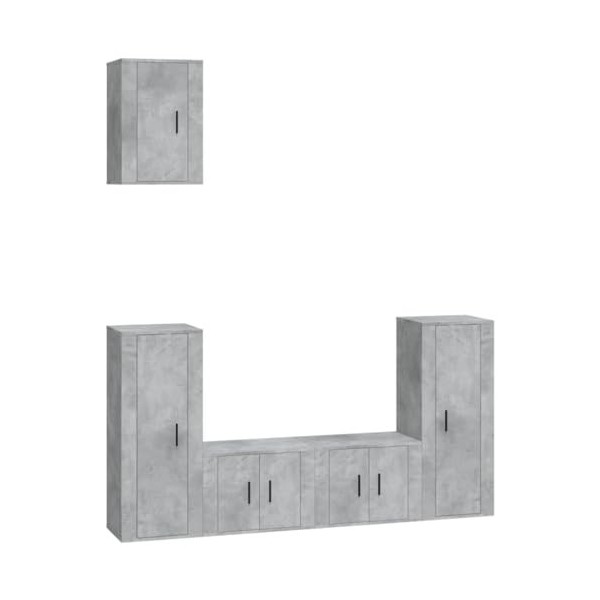 Ensemble de Meubles TV 5 pcs Gris béton Bois dingénierie - Meuble télé, Meuble TV Industriel, Meuble Chambre, Convient pour 