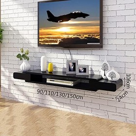 Meuble TV mural de 150 cm, petite unité de divertissement dappartement, étagère murale simple pour chambre à coucher
