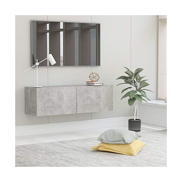 Tidyard Meuble TV Mural Meuble de Télévision Suspendu Gris béton 100x30x30 cm Aggloméré