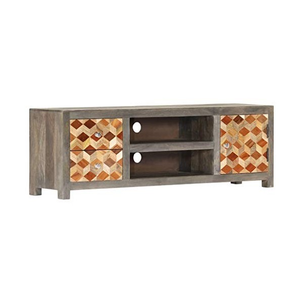FAMIROSA Meuble TV Gris 120 x 30 x 40 cm Bois Massif de Manguier