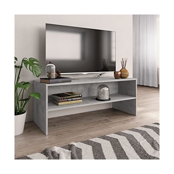 homiuse Meuble TV Gris Béton 100x40x40 cm Aggloméré Bibliothèque Style Classique Support de TV Table TV Meuble Salon Armoire 