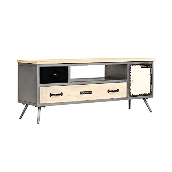lvssiao Meuble de salon en bois de manche massif et acier 120 x 30 x 45 cm Meuble TV en bois pour salon chambre à manger