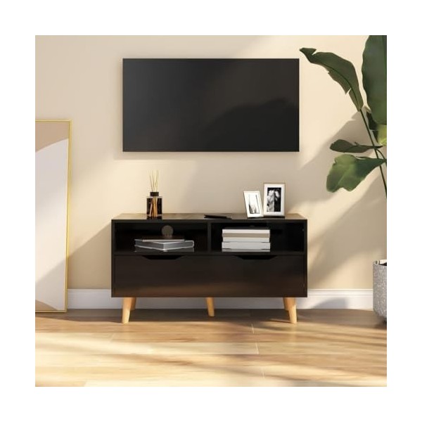 RAUGAJ Centres de divertissement et meubles TV, meuble TV noir brillant 90 x 40 x 48,5 cm, bois dingénierie