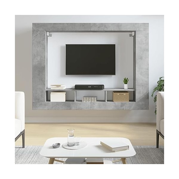 Meuble TV de jardin en bois dingénierie Gris béton 152 x 22 x 113 cm
