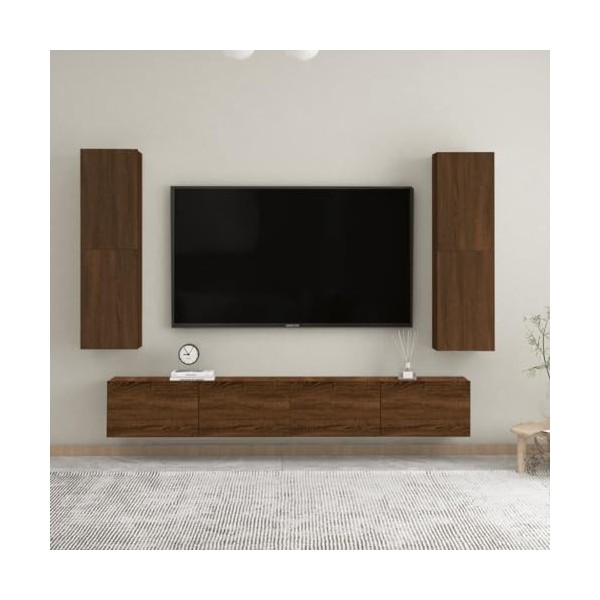 SEVSO Meuble TV mural 2 pièces Chêne marron 30,5x30x110 cm