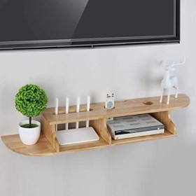 LILUKO Meuble TV Flottant avec Rangement Ouvert Couleur Bois Meuble TV Mural Composant étagère avec Gestion des câbles Meuble