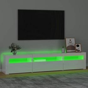 Hovothy Meuble TV avec Lumières LED Colorées Blanc Brillant 195x35x40 cm Bois dingénierie Armoire Vidéo Style Tendance Meubl