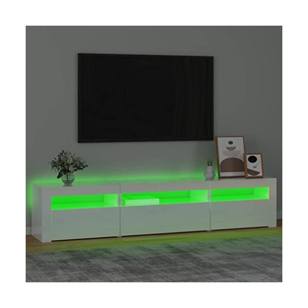 Hovothy Meuble TV avec Lumières LED Colorées Blanc Brillant 195x35x40 cm Bois dingénierie Armoire Vidéo Style Tendance Meubl