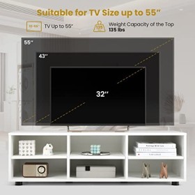 GOPLUS Meuble TV avec 6 Compartiments pour Téléviseur jusquà 140 CM, Banc TV Moderne avec Étagères Réglablesà 5 Positions, p