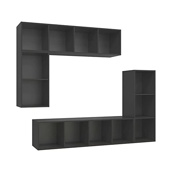 ZEYUAN Ensemble de Meubles TV 4 pcs Gris Bois dingénierie,Table Basse Salon Meuble TV,Meuble TV,Table Basse LED Couleurs